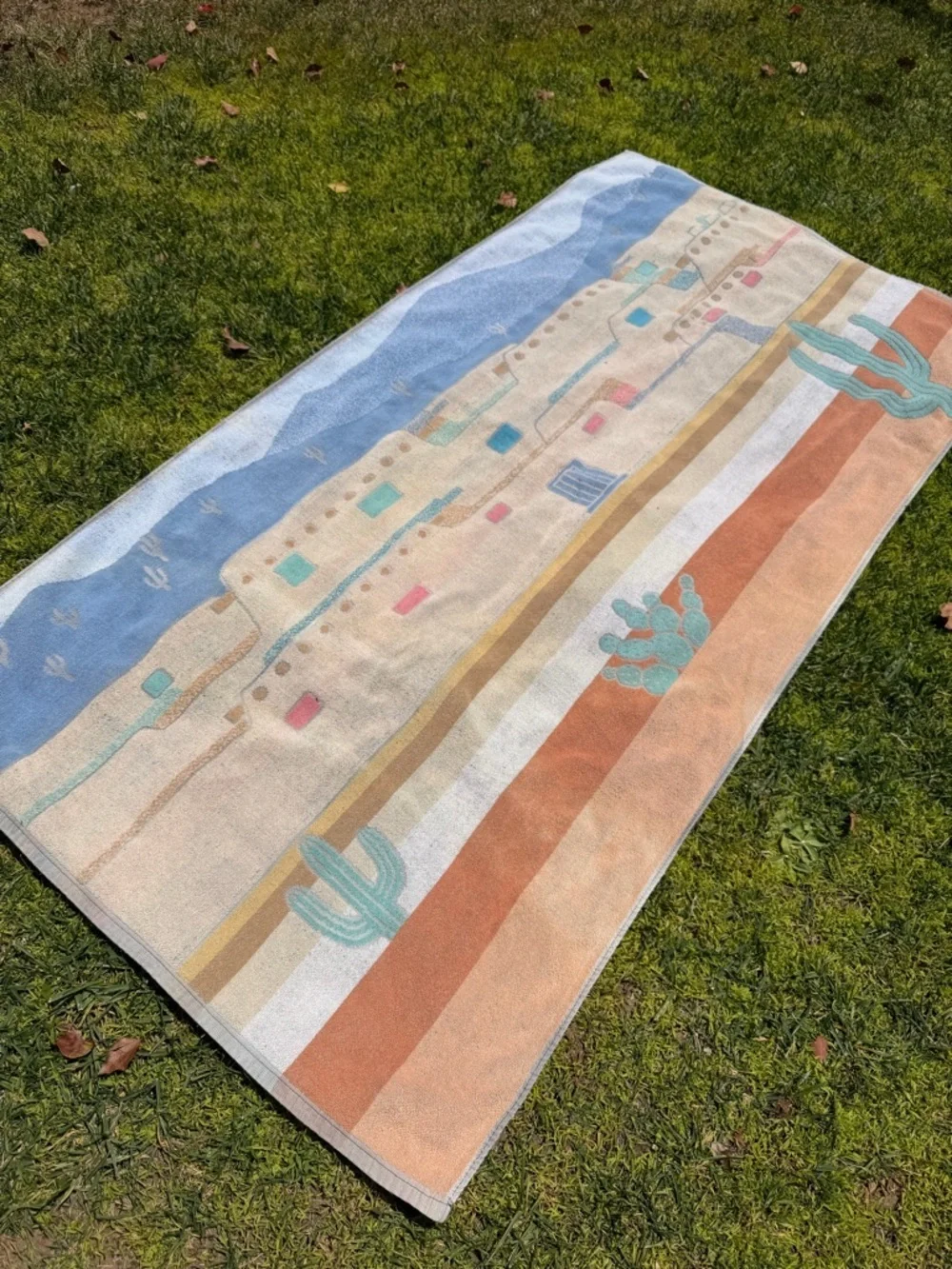 Vintage Royal Terry Adobe Pueblo Southwestern Village Beach Towel Brazil 30x60